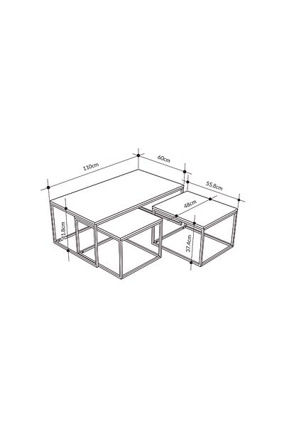 Mourah Home Camelia Coffee Tables 2 Nested Tables, Metal Legs, Oak, Grey, Black