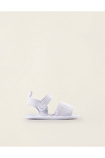 Ziddy Sandals with Floral Embroidery for Newborn Girls, White