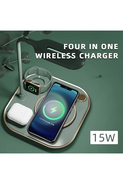 REDz Accessories 4 in 1 Wireless Charging Lamp, Apple compatible, Model X3 G-N25, Brightness adjustment, Green