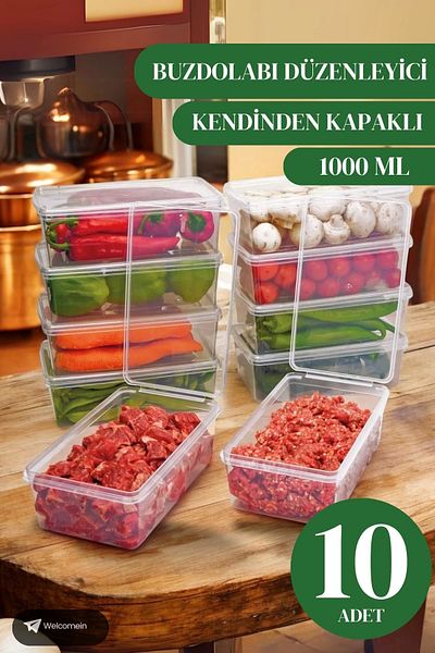 costurera 10 قطع منظم حاوية تخزين ذاتي الغطاء سعة 1 لتر مناسب للفريزر (1000 مل)