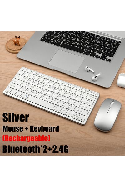 GOOJODOQ Km02 Set Silver Wireless Keyboard Bluetooth 5.0&2.4g Mini Multimedia Teclado Bluetooth For Laptop Pc