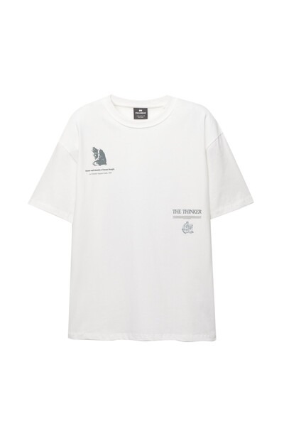 Pull & Bear Le Penseur grafik baskılı t-shirt