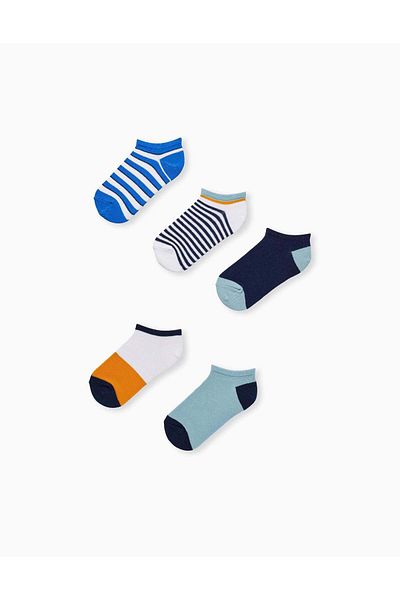 Ziddy Pack of 5 Pairs of Ankle Socks for Boys 'Stripes', Multicolour