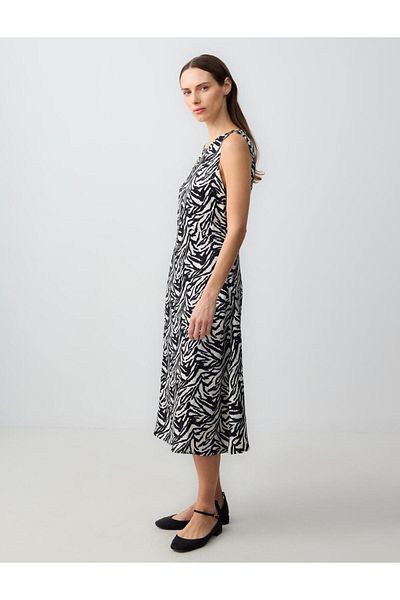 Jimmy Key Printed Round Neck Sleeveless Zebra Print Woven Midi Dress