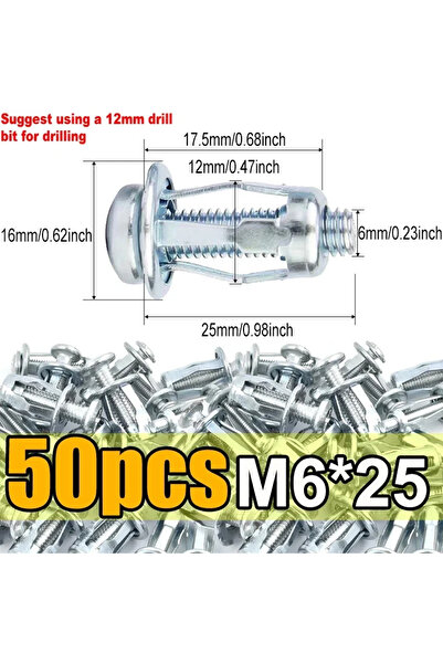 Choice4 50 قطعة - صواميل براغي بتلات M6، مسامير تثبيت، سدادات توسيع بتلات لمش...