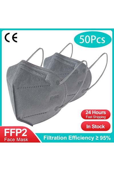 YUKUI 50 قطعة رمادية - kn95 10-200 قطعة من أقنعة Fpp2 سوداء Kn95 معتمدة من CE قناع وجه Ffp2 ماسكاريلا Kn95 5 لتر