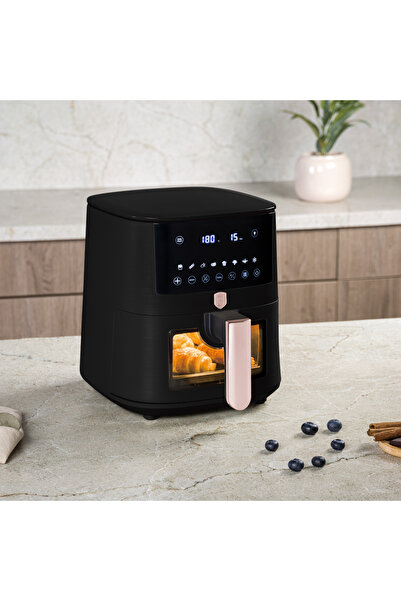 Berlinger Haus Friteuză cu aer BerlingerHaus - Colecția Black Rose, 5L, Digitală, LED, 1400W, Neagră, Fereastră