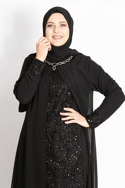 SUBU TASARIM Sequin Sequin Detailed Evening Dress Black Tbsmda2218