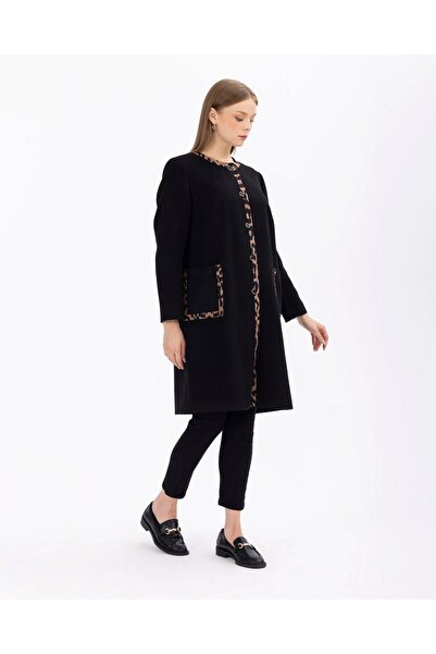 SEÇİL Gala-xi Мінімалістичний довгий жіночий пальто з леопардовим принтом - Осінь-зима