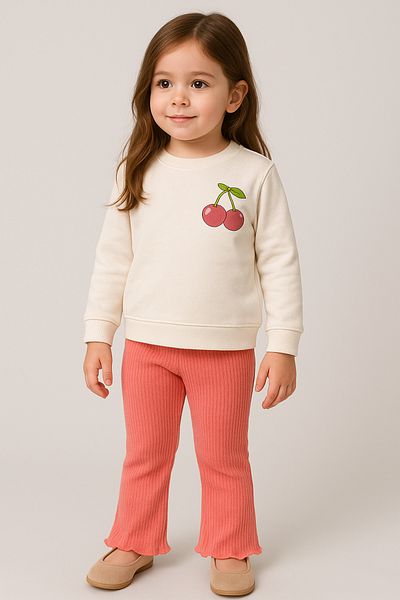 Bubito Cherry Visual Baby Girl & Child Cotton Top and Bottom Set - Pink