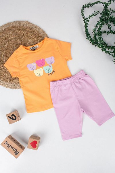 TRENDİMİZBİR Teddy Bear Themed Baby Girl Shorts Set