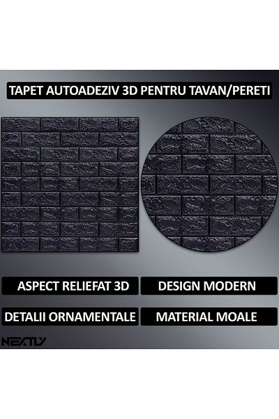 NEXTLY Set 10 X Tapet Autoadeziv 3d , Pentru Tavan/perete, Design Caramida, Waterproof, Ajustabil
