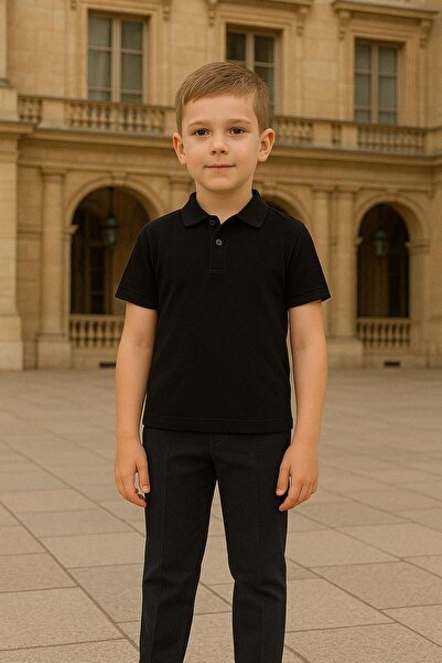 Mcrkids Черна училищна тениска с къс ръкав и поло яка