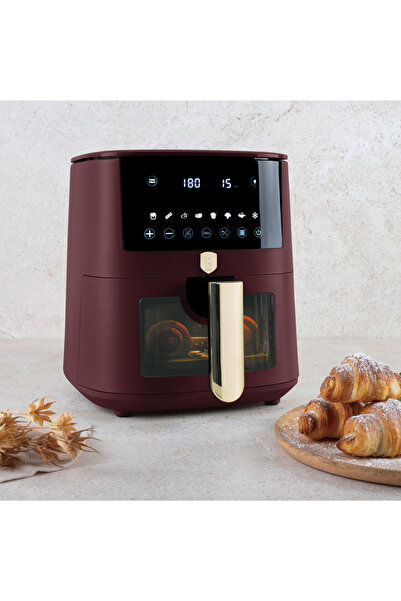 Berlinger Haus Friteuză cu aer BerlingerHaus - Colecția Leonardo, 5L, Digitală, LED, 1400W, Burgundia, Fereastră
