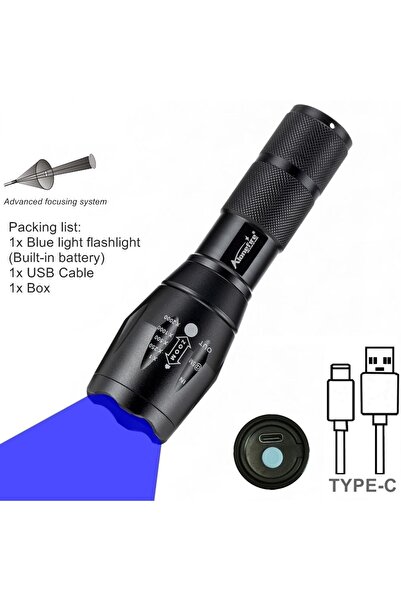 Choice 18650 Lithium Battery black Blue light Zoom Red/Green/Blue light LED Flashlight USB Rechargeable Out