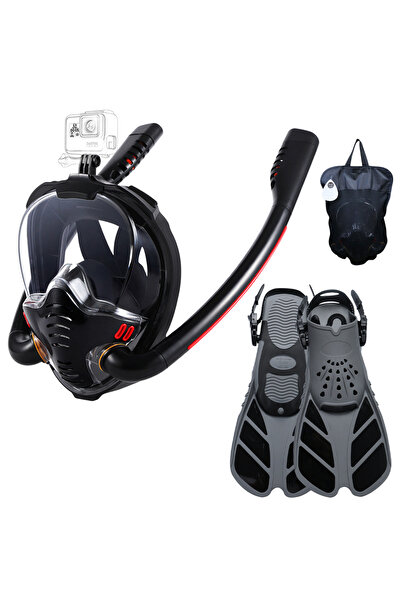 Choice مجموعة غطس سوداء كبيرة/كبيرة الحجم للبالغين، قناع غطس كامل الوجه وزعان...