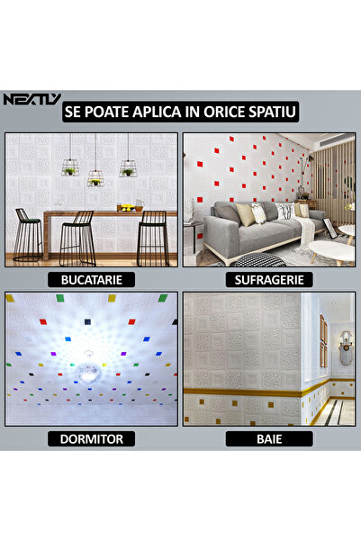 NEXTLY Set of 10 Self-Adhesive 3D Wallpaper, For Ceiling/Wall, Brick Design, Waterproof, Adjustable