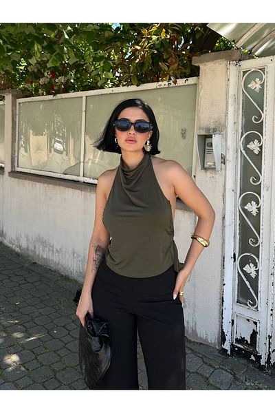 MY LİKA Straight Collar, Throttle Back, Low-Cut Crop Bluz