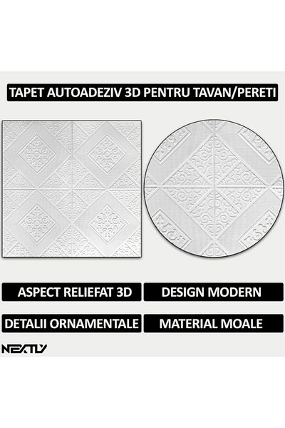 NEXTLY Set 50 X Tapet Autoadeziv 3d , Pentru Perete Sau Tavan, Waterproof, Ajustabil, Adeziv