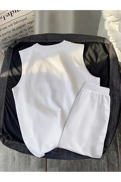 LOUİSA Boy's White Zero Sleeve Brooklyn Printed Shorts-T-Shirt Set (White-White)