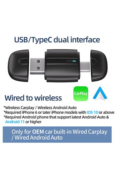 Choice Cp203 2in1 Wireless Carplay Dongle Wired To Wireless Android Auto Car Radio Type-c Usb Plug And Play