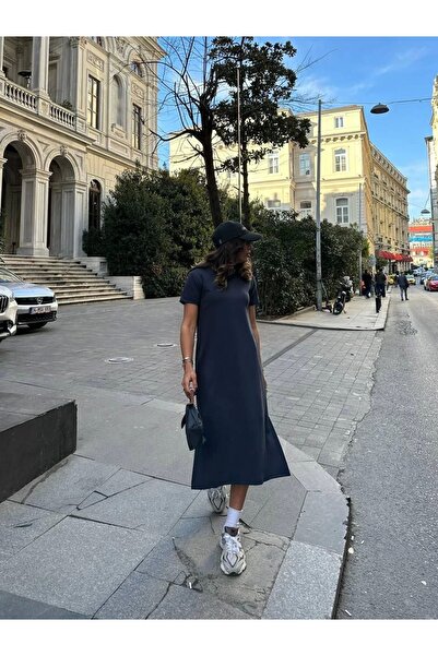 Ecenin Favorileri Crew Neck Slit Smoked Dress