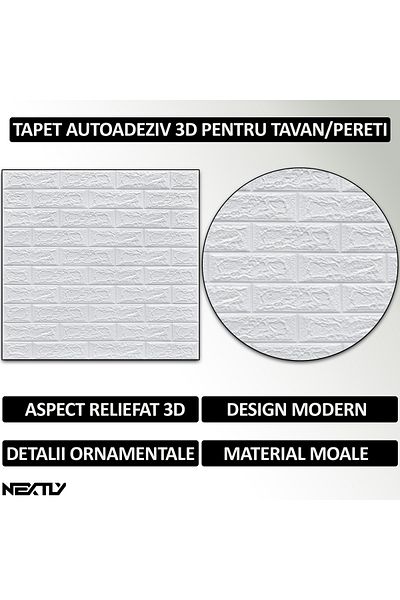 NEXTLY Set 40 X Tapet Autoadeziv 3d , Pentru Tavan/perete, Design Caramida, Waterproof, Ajustabil
