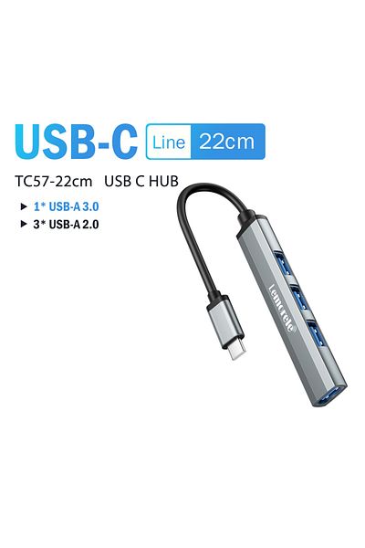 lemorele موزع USB-C (Type-C)-22 سم موزع USB Lemorele من النوع C موزع USB3.0 OTG 4 منافذ USB C/A موزع متعدد المنافذ