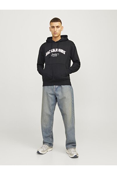 Jack & Jones سويت شيرت رجالي بغطاء للرأس - أسود