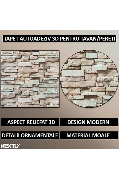 NEXTLY Set 30 x tapet autoadeziv 3D NEXTLY pentru perete sau tavan,15.9 mp, 70x77 cm, cod 7