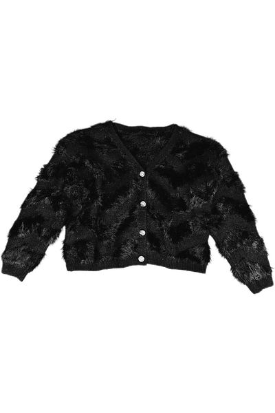 BUNCA Women's and Girls' Black Mohair V-Neck Cropped Jacket