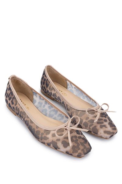 Tamer Tanca Women's Leather & Textile Beige Leopard Ballerina Shoes