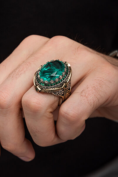 ALYANSEVİM Yeşil Paraiba Taşlı Zorbey 925 Gümüş Erkek Yüzük