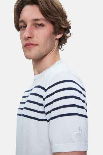 UCLA Ανδρικό μπλουζάκι KENDRICK Λευκό ριγέ με λαιμόκοψη με κέντημα Standard Fit