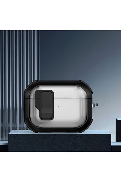 XhaoR For Airpods Pro 2 Black Security Lock Transparent Cover for Airpods Pro 2 3 4 ANC Case With Magnet K