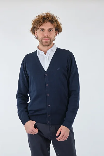 DE BLASİO De Blasio Minimalist Men's V-Neck Cardigan - Long Sleeve - Casual