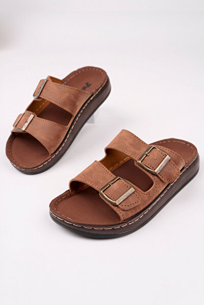 McDark Men's Slippers Tan Orthopedic Buckle