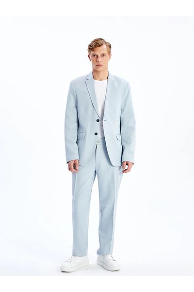 LC Waikiki Lcwaikiki Formal Blue Slim Fit Linen Blended Men's Blazer Jacket