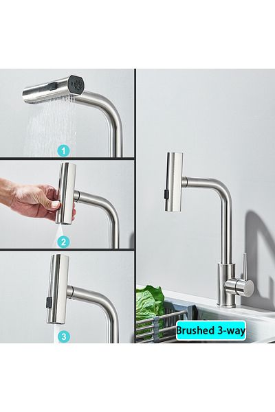 Choice G1/2 Brushed Brushed/black Kitchen Faucet Pull Out Swivel Waterfall Sprayer Sink Mixer Faucet Brushe