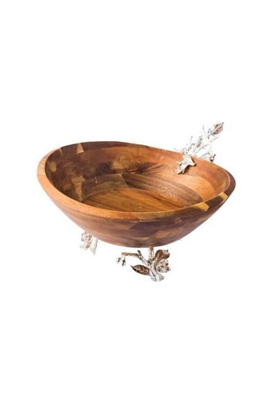 Dania Wooden Indian Dessert Plate With Silver Metal Base