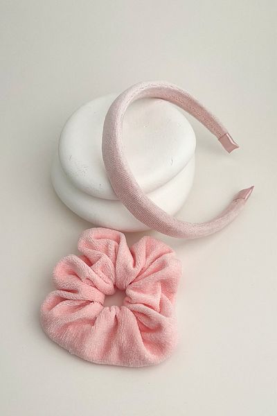Modex Towel Fabric Plain Spa Makeup Women Crown 1Pcs Rubber Buckle Set