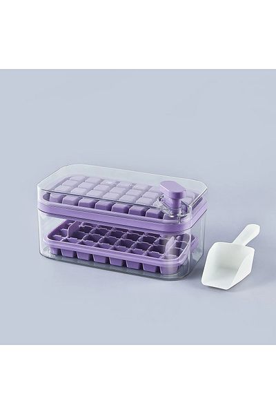 Choice Purple-Double layer New Tepy 64 Slots Ice Cube Molds Trays with Lid Creative 2 in 1 Ice Cube Molds a