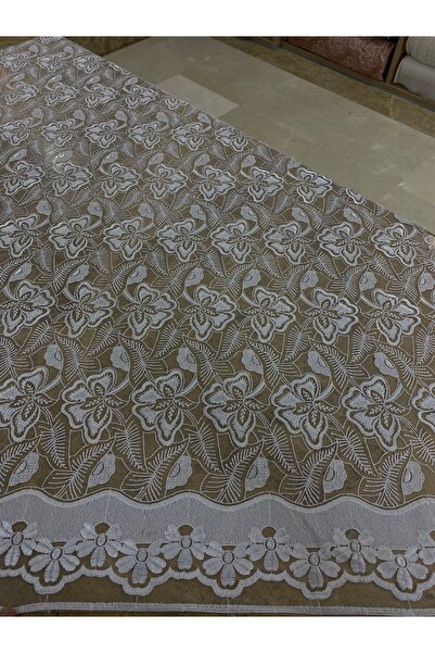 METERİAL Beyaz Bordürlü Çiçek Desenli Tül Dantel Kumaş – 135 cm | Elbiselik v...