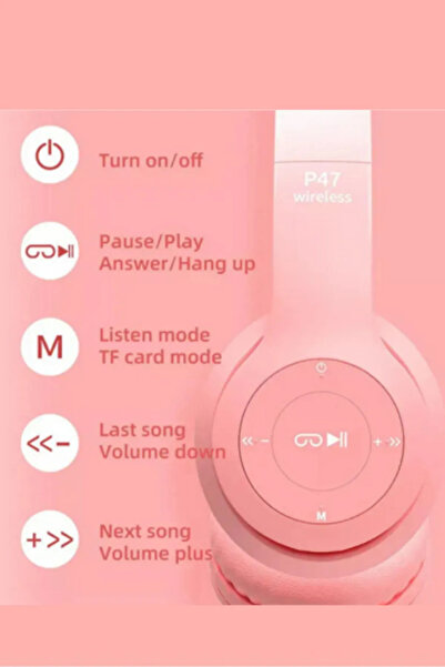 ELROND Açık Mavi Renk Vilya Kedi Kulağı Detaylı Uyumlu Bluetooth Kablosuz Kulaklık Çocuk Oyuncu Aux Kablo