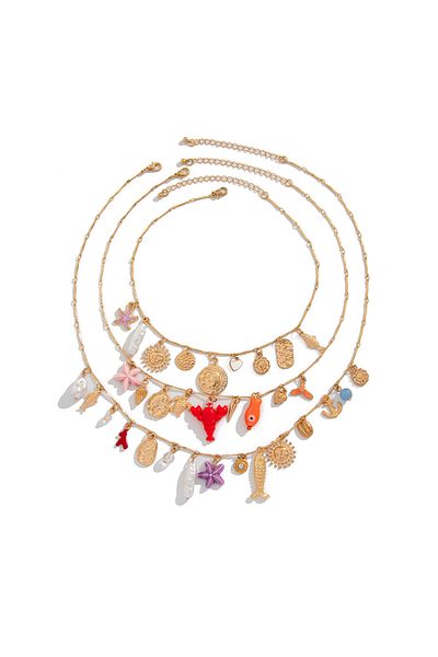 Choice gold color PuRui Bohemia 3Pcs/Set Gold Color Adjustable Imitation Pearl Necklace Summer Ocean Beach