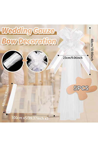 Choice 5 قطع من أقواس مقاعد الكنيسة لحفلات الزفاف مع ذيول طويلة من التول لتزي...