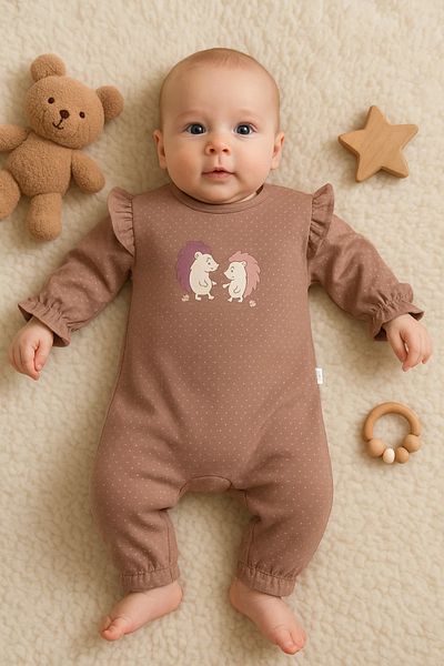 Babydonat 100% Cotton for Baby Girl - Hedgehog Embroidered Jumpsuit