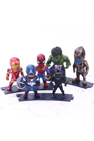 Choice 6pcs/set Marvel Avengers Black Panther Thanos Ironman Spiderman Captain American Hulk Figure Mod...
