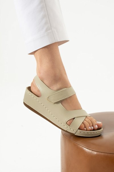 AlbiShoes Liza Single Strap Anatomical Women's Mother Sandals Slippers - Velcro Daily Walking Sandals