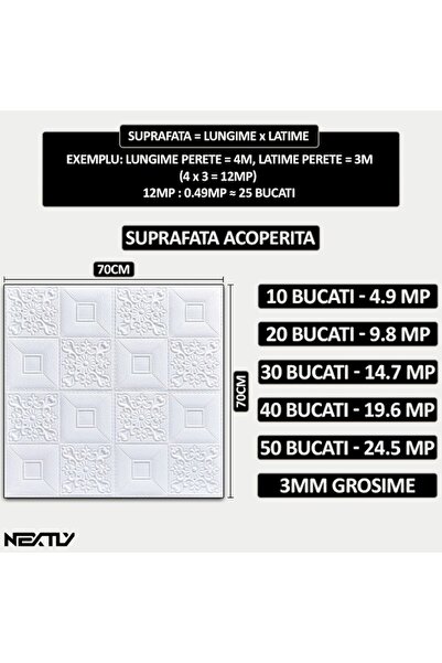 NEXTLY Set of 40 Self-Adhesive 3D Wallpaper, For Wall Or Ceiling, Waterproof, Adjustable, Adhesive